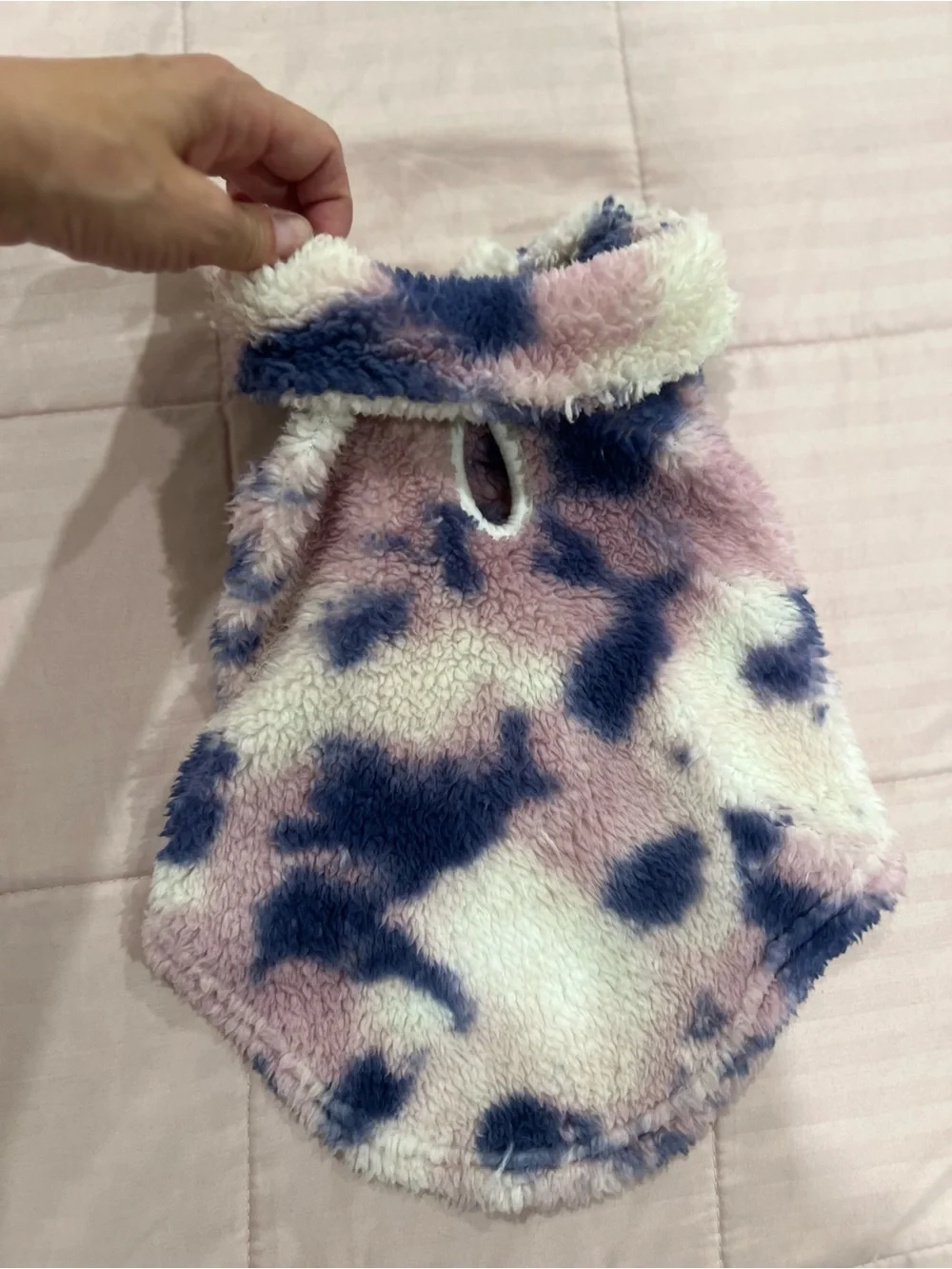 Fleece Small Pet Hooded Coat in Cream, Pink & Navy- size small